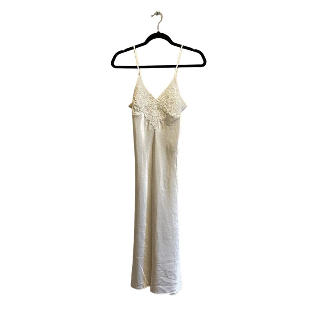 Vintage M Y2K metallic Cato Chemise dress off-white maxi sequin slip